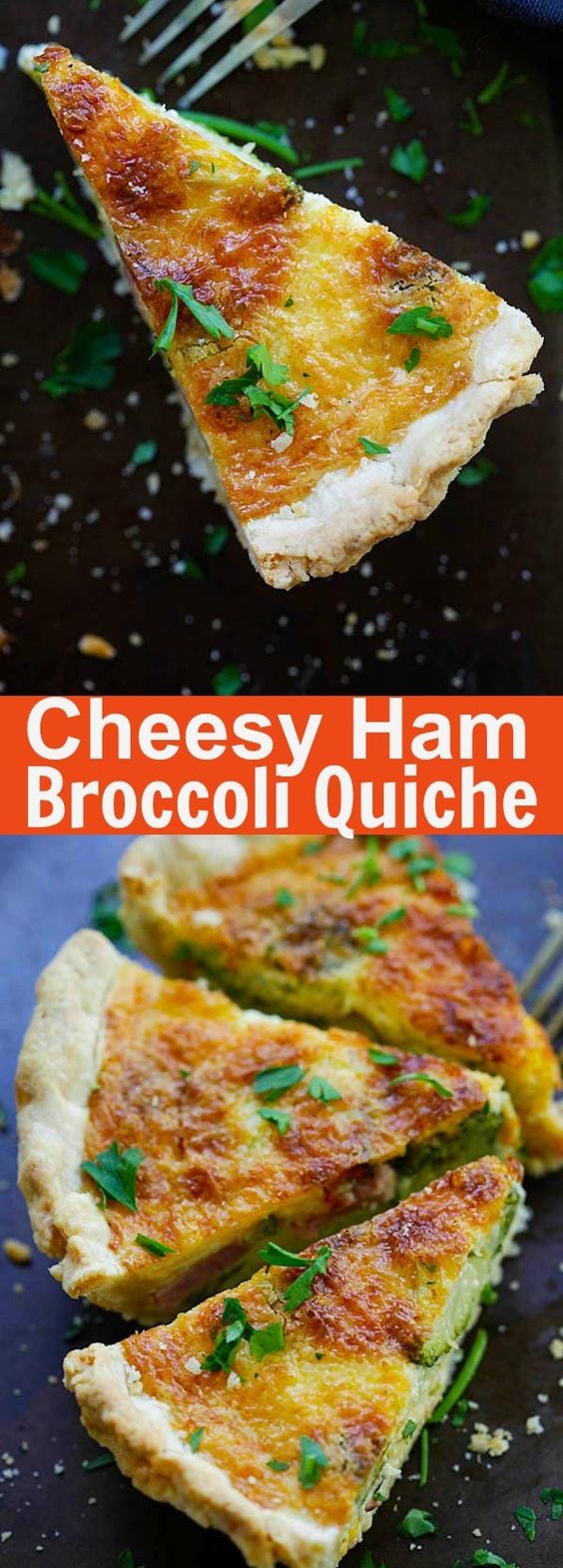 Cheesy Ham and Broccoli Quiche – the BEST homemade quiche you’ll ever made, with cheesy egg custard loaded with ham and broccoli. So good | rasamalaysia.com