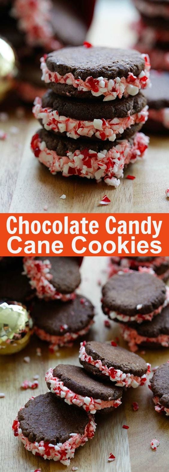 Chocolate Candy Cane Cookies – festive chocolate cookies with frosting and candy canes! The perfect cookie recipe for the holidays! | rasamalaysia.com