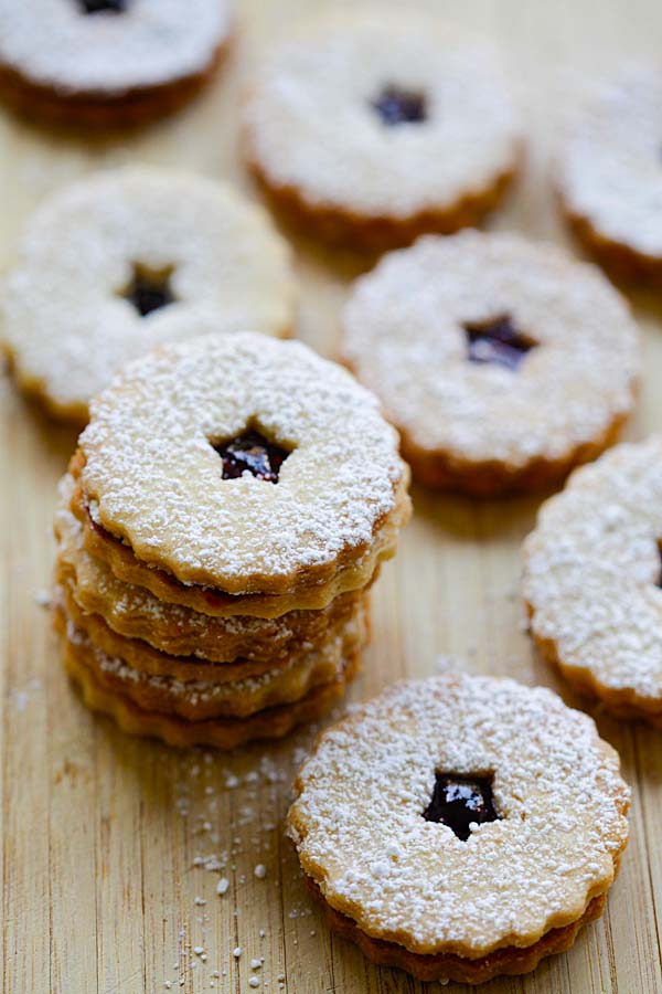 Easy quick homemade festive raspberry jam linzer cookie.