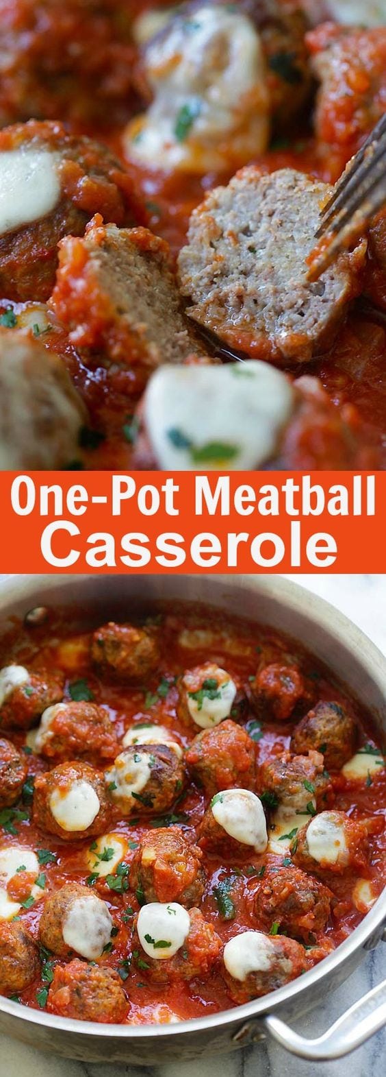 This easy casserole recipe with beef meatballs makes the best comfort food meal. With thick tomato sauce, and lots of cheese, this recipe is a must-make! | rasamalaysia.com | rasamalaysia.com