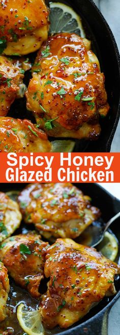 Spicy Honey-Glazed Chicken – the best skillet chicken dinner ever, in a spicy and sweet honey glaze. Takes 20 mins to make | rasamalaysia.com