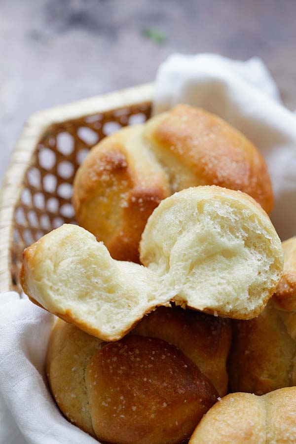 Soft and fluffy milk bread on a plate.