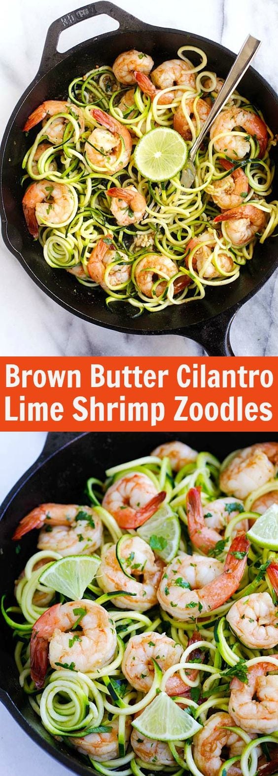 Brown Butter Cilantro Lime Shrimp Zoodles – BEST zoodle recipe ever with big juicy shrimp sauteed in brown butter, cilantro and lime juice. SO good | rasamalaysia.com