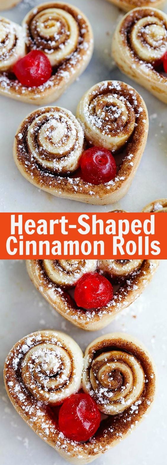 Heart Shaped Cinnamon Rolls – the cutest and best cinnamon rolls ever, made into heart-shape and stuffed with red cherries. So adorable | rasamalaysia.com