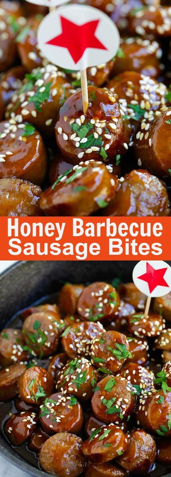 Honey Barbecue Sausage Bites - sausage bites in a sweet and sticky honey barbecue sauce. Crowd pleaser and perfect for any occasions | rasamalaysia.com