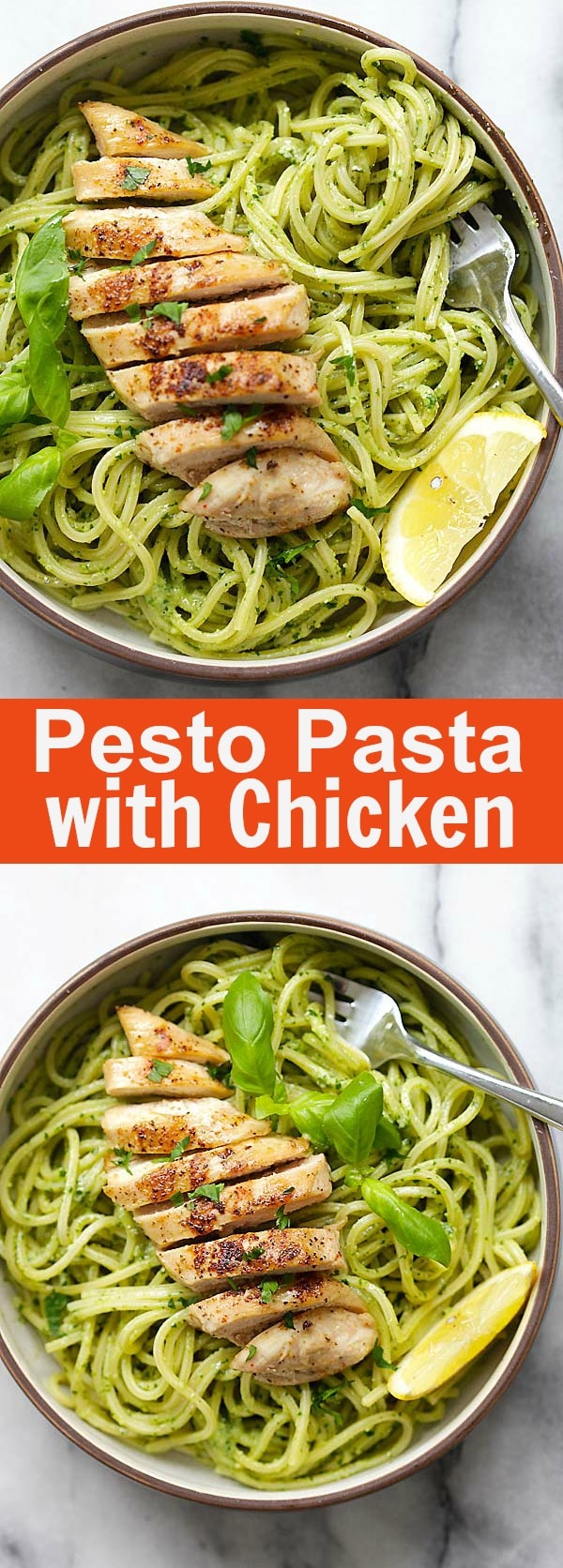 Pesto Pasta with Chicken – easy pasta with basil pesto and grilled chicken. Loaded with yogurt and Parmesan cheese, this recipe is so delicious | rasamalaysia.com