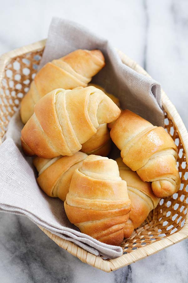 Easy and delicious potato bread rolls in a basket.