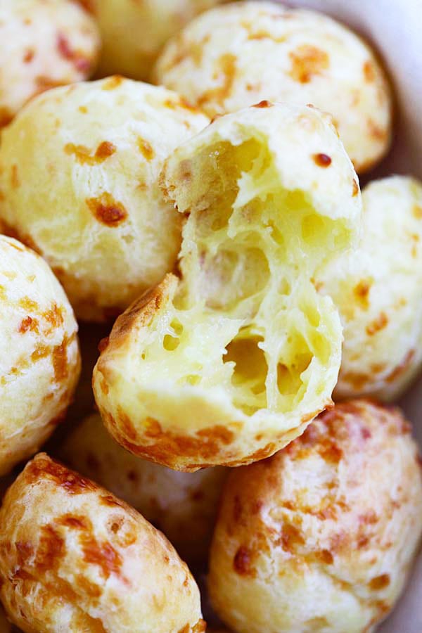 Brazilian Cheese Puffs (Pão de Queijo) with Parmesan cheese, ready to be served.