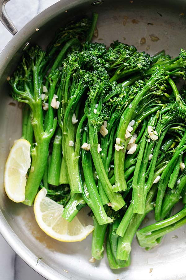 Best broccolini recipe cooked in a pan with with garlic butter.
