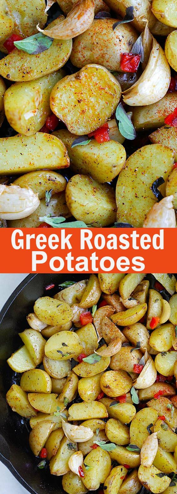 Greek Roasted Potatoes - easy and delicious roasted potatoes with garlic, oregano, olive oil and red bell peppers. Takes only 20 mins | rasamalaysia.com