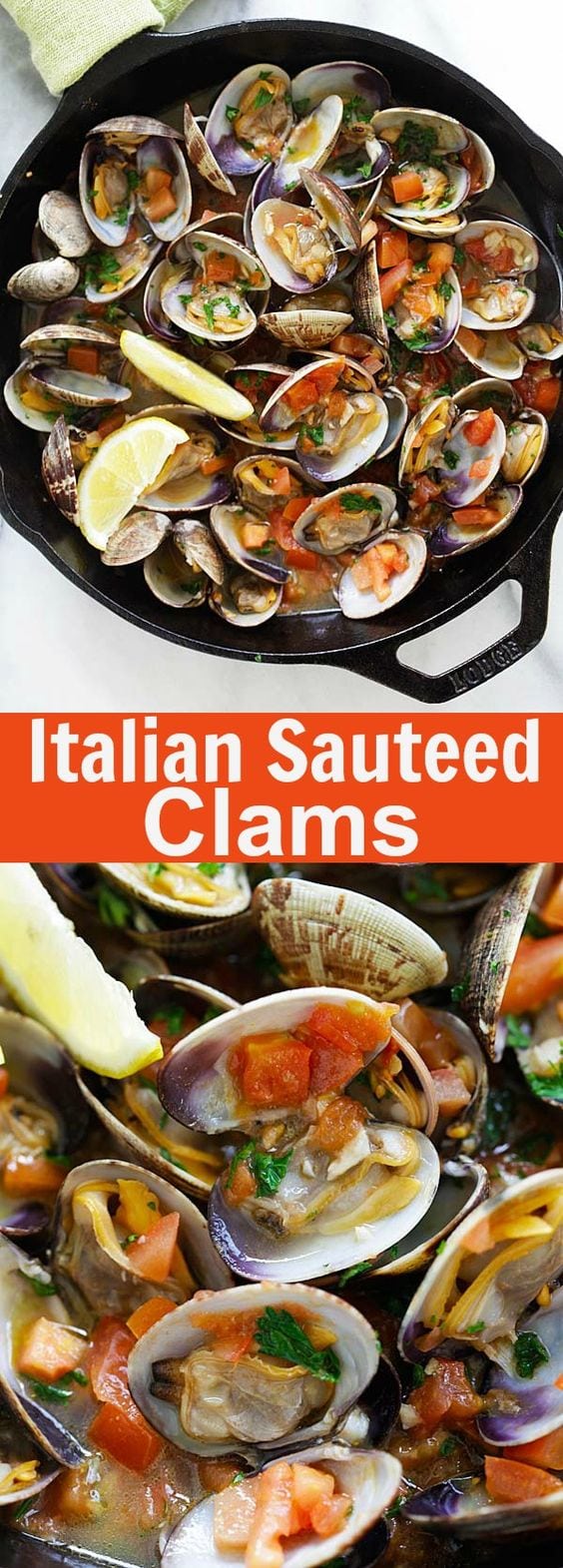 Italian Sauteed Clams – Skillet sauteed clams with garlic, tomatoes, white wine and parsley. This recipe tastes just like restaurants straight from Italy | rasamalaysia.com