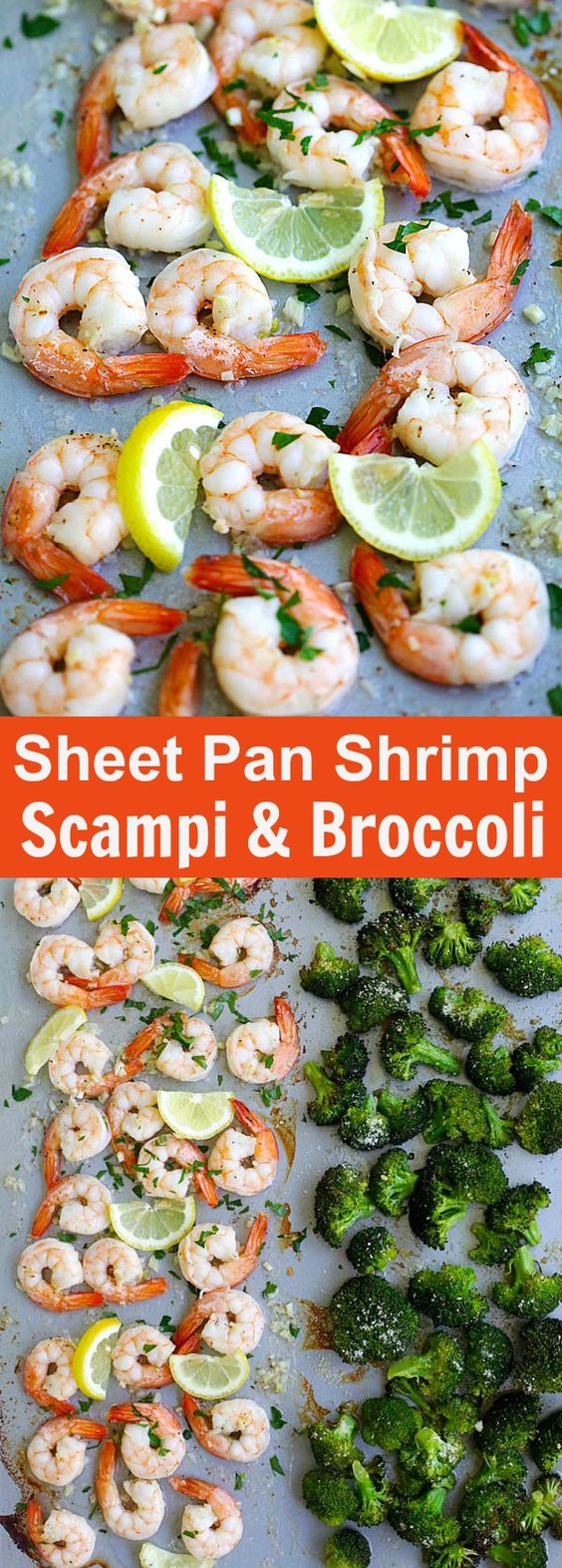 Sheet Pan Shrimp Scampi and Roasted Broccoli – the best shrimp scampi and Parmesan broccoli in one pan. So easy, delicious and dinner takes 20 mins | rasamalaysia.com