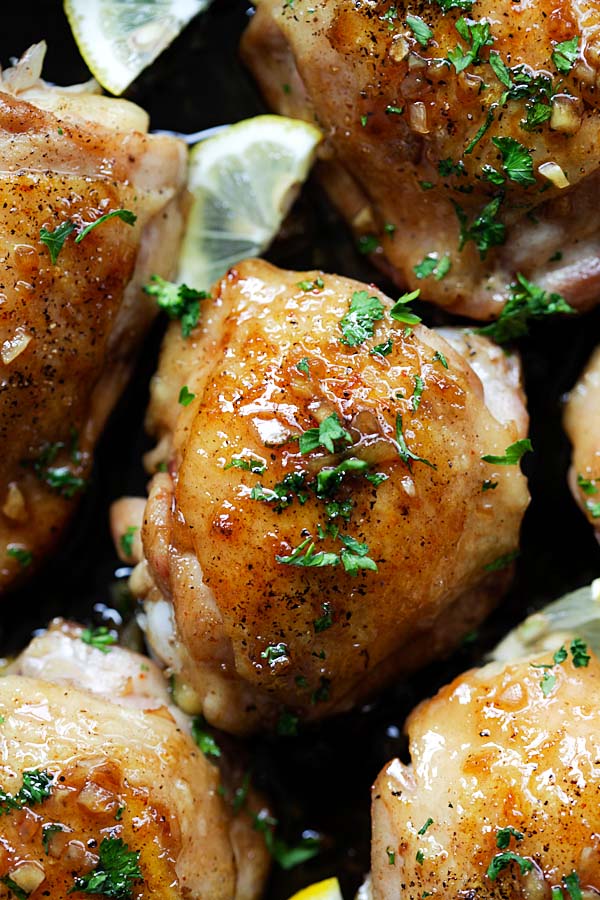 Pan-fry Brown Butter Honey Garlic Chicken thighs recipe.