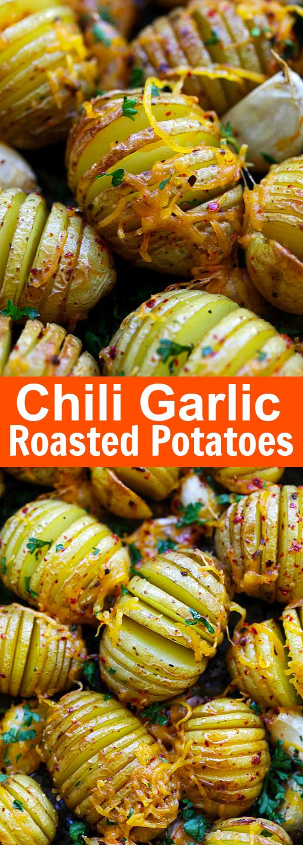 Chili Garlic Roasted Potatoes – jazz up regular garlic roasted potatoes with chili for extra kick. Cheesy and buttery goodness that you can’t stop eating | rasamalaysia.com