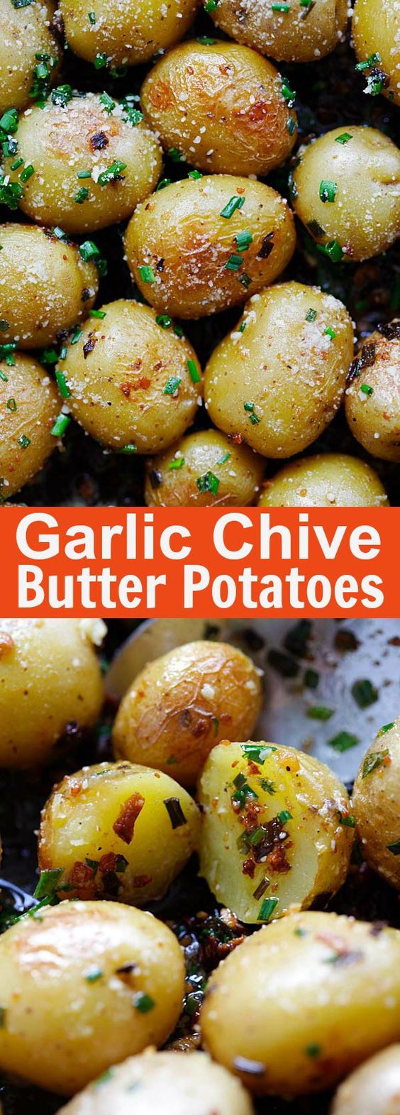 Garlic Chive Butter Roasted Potatoes - roasted baby potatoes with garlic, chives, butter and Parmesan cheese. The only roasted potatoes recipe you'll need | rasamalaysia.com