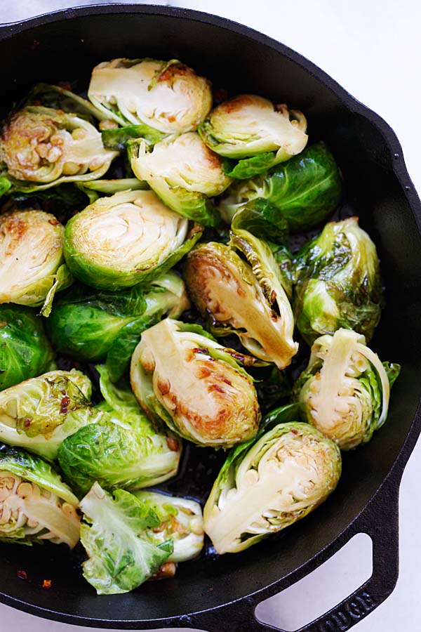 Easy and delicious sauteed honey balsamic Brussels sprouts.