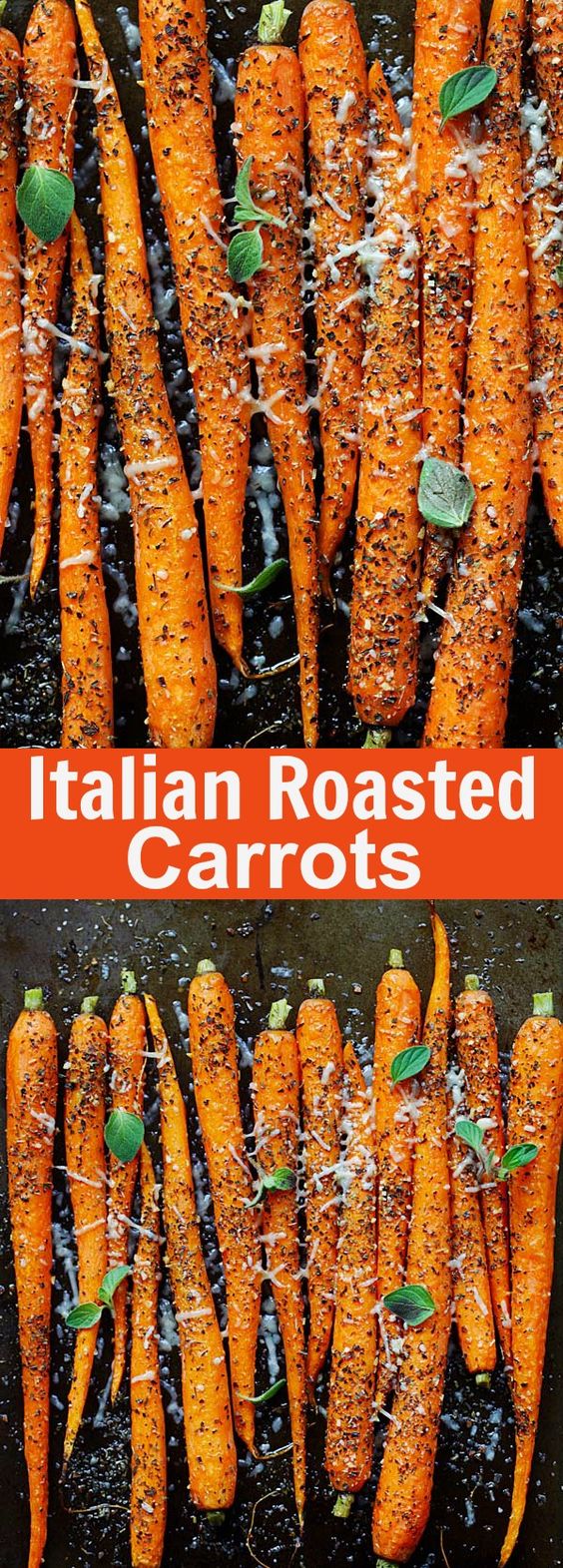 Italian Roasted Carrots - crazy delicious roasted carrots recipe with Italian seasonings, fresh herbs and Parmesan cheese. So easy to make | rasamalaysia.com