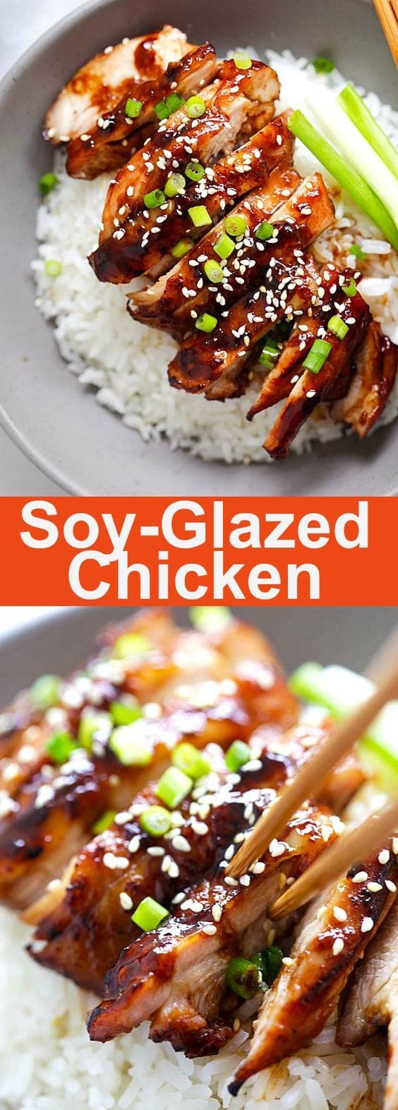 Soy-Glazed Chicken – the best soy-glazed chicken recipe ever. Made with soy sauce, five spice powder and sugar, this sticky and savory chicken is crazy good!