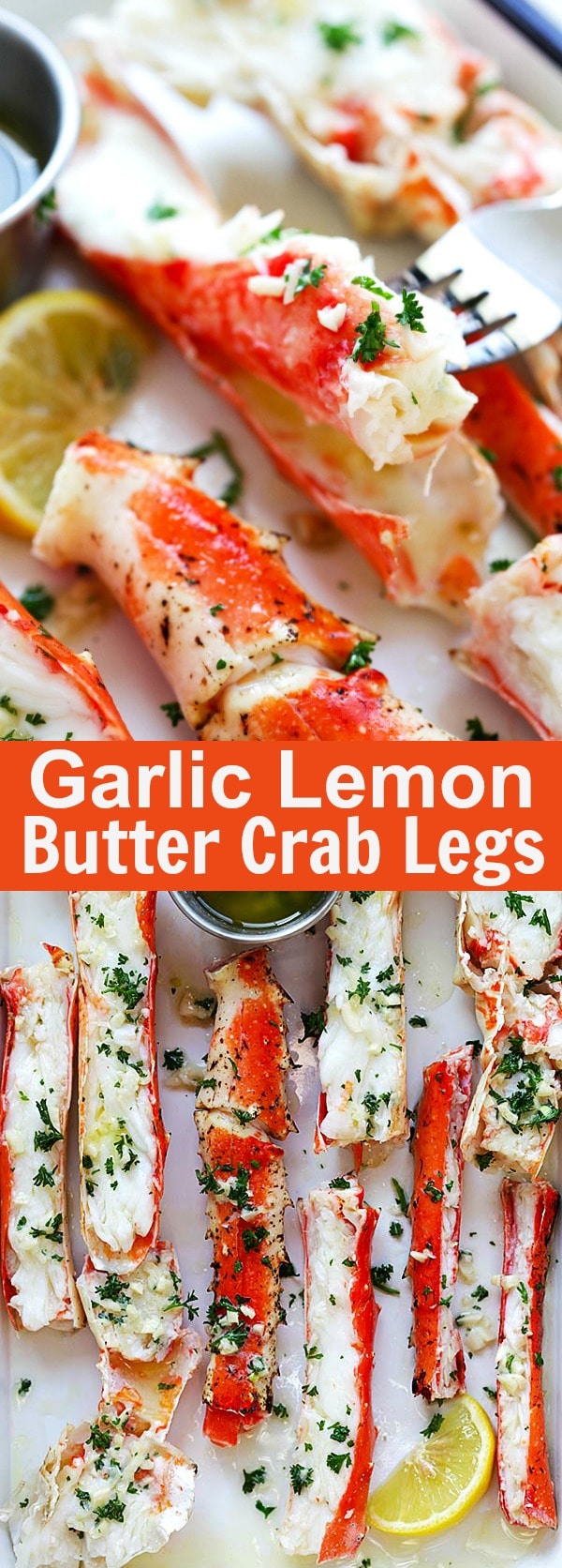 Garlic Lemon Butter Crab Legs – crazy delicious king crab legs in garlic herb and lemon butter. This crab legs recipe is so good you want it everyday | rasamalaysia.com