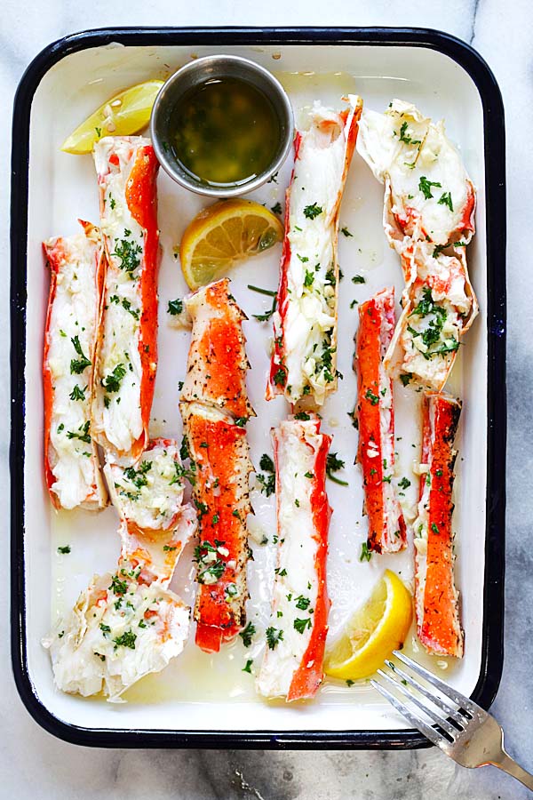 How to cook crab legs with garlic, herb and lemon butter sauce.