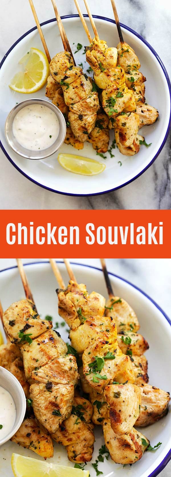Chicken Souvlaki – juicy and moist grilled Greek chicken souvlaki recipe made with garlic, yogurt, lemon and olive oil. The best chicken on a stick ever | rasamalaysia.com