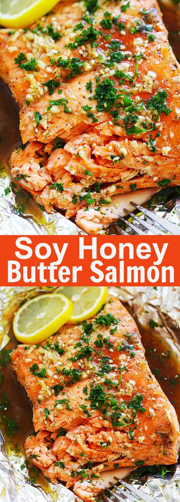 Soy Honey Butter Salmon - Easy roasted salmon recipe with soy sauce and honey butter. Moist, juicy and delicious salmon for the entire family | rasamalaysia.com