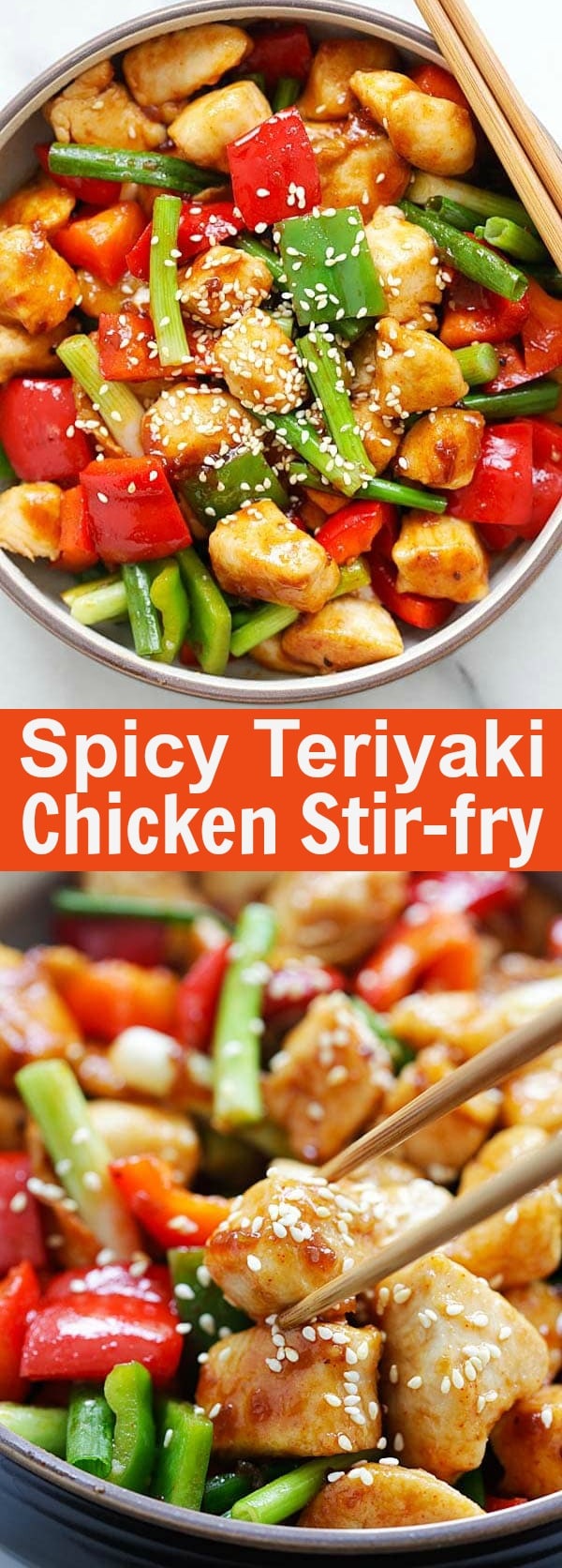 Spicy Teriyaki Chicken Stir Fry – easy and authentic Asian chicken stir fry with Annie Chun’s Teriyaki Sauce and Korean Gochujang. So delicious | rasamalaysia.com