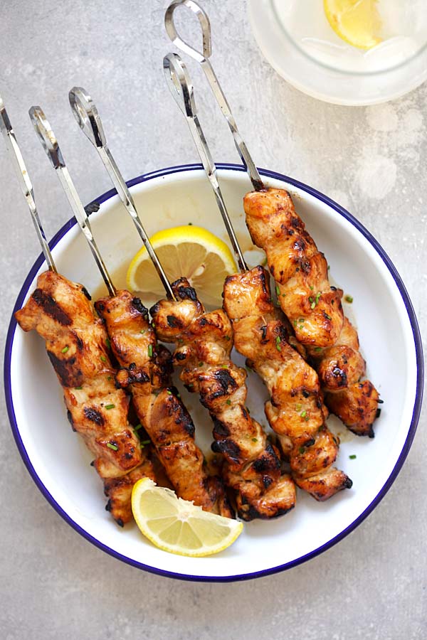 Filipino grilled Chicken Skewers, coated with filipino-style sauce.