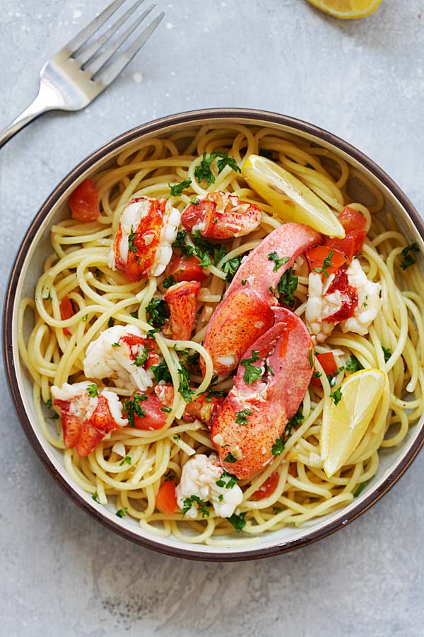 Easy, homemade and the best lobster pasta recipe with lobster meat and garlic butter.