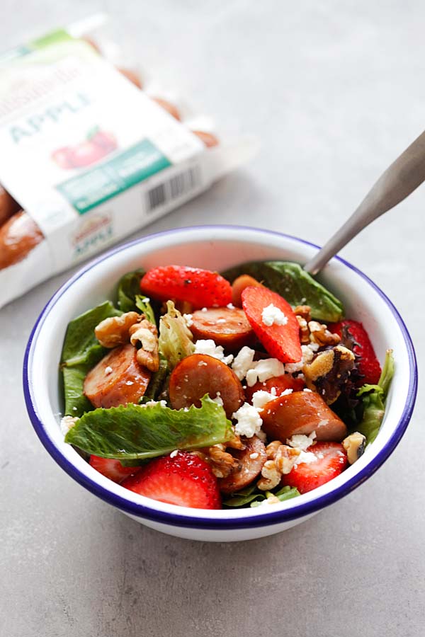 Easy and quick homemade apple chicken sausage salad served in a bowl.