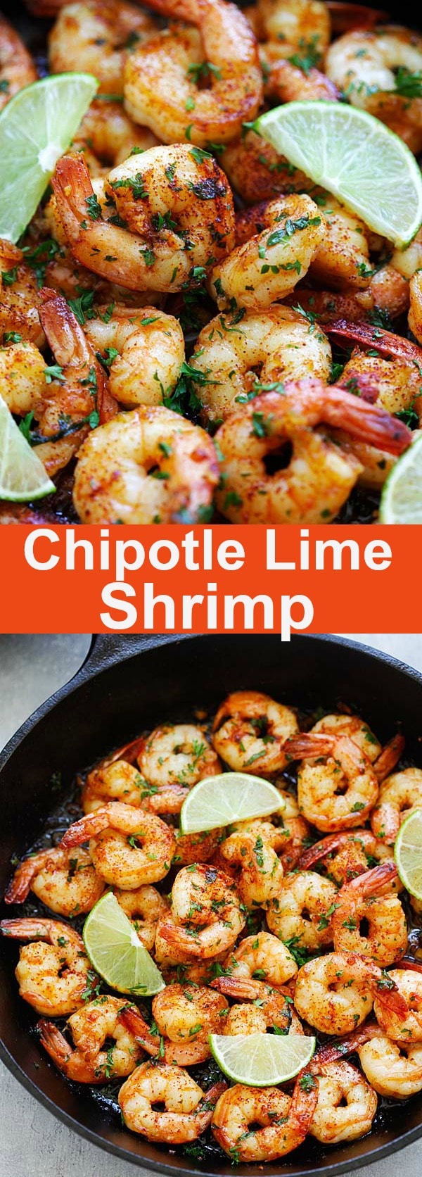 Chipotle Lime Shrimp - Skillet shrimp with smoky chipotle chili pepper, lime juice, honey and garlic. Takes 15 minutes to make and so delicious | rasamalaysia.com