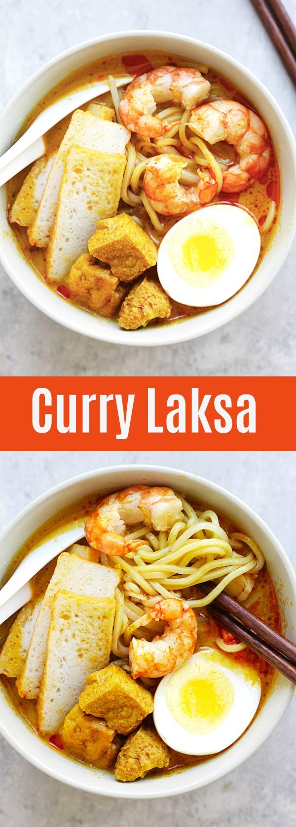 Laksa - Spicy street food noodle dish popular in Malaysia and Singapore. This homemade curry laksa recipe is so easy and delicious | rasamalaysia.com