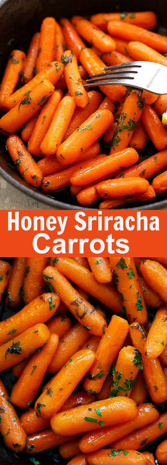 Honey Sriracha Roasted Carrots - Roasted baby carrots in a sweet and spicy honey sriracha glaze. So easy and delicious, takes only 10 mins active time | rasamalaysia.com