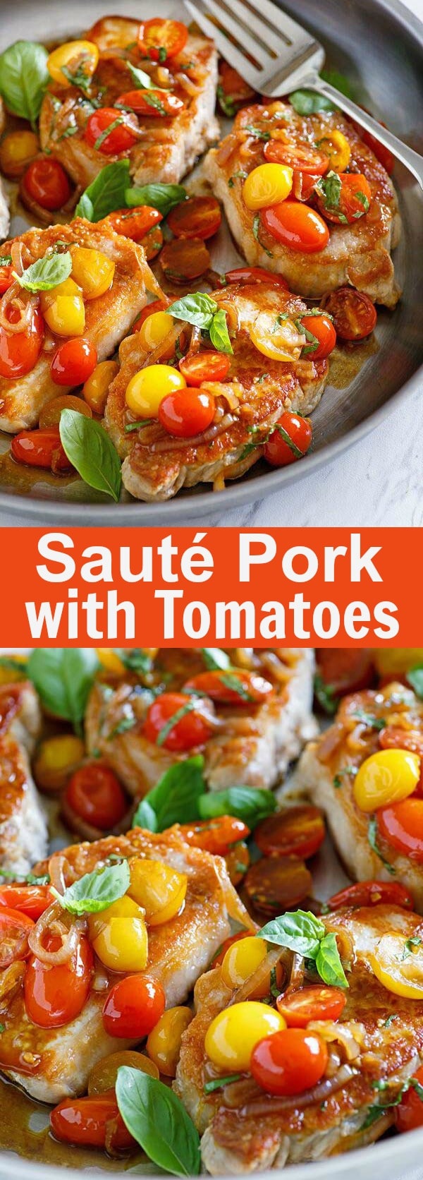 Sauté Pork with Tomatoes - tender and juicy pork cutlet with lots of tomatoes and garlic. So easy and perfect for busy weeknight dinner | rasamalaysia.com