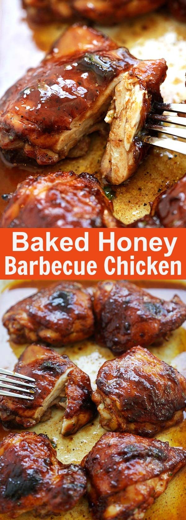 Baked Honey Barbecue Chicken - moist and juicy chicken thighs marinated with smoky honey barbecue sauce and baked to perfection. So good | rasamalaysia.com