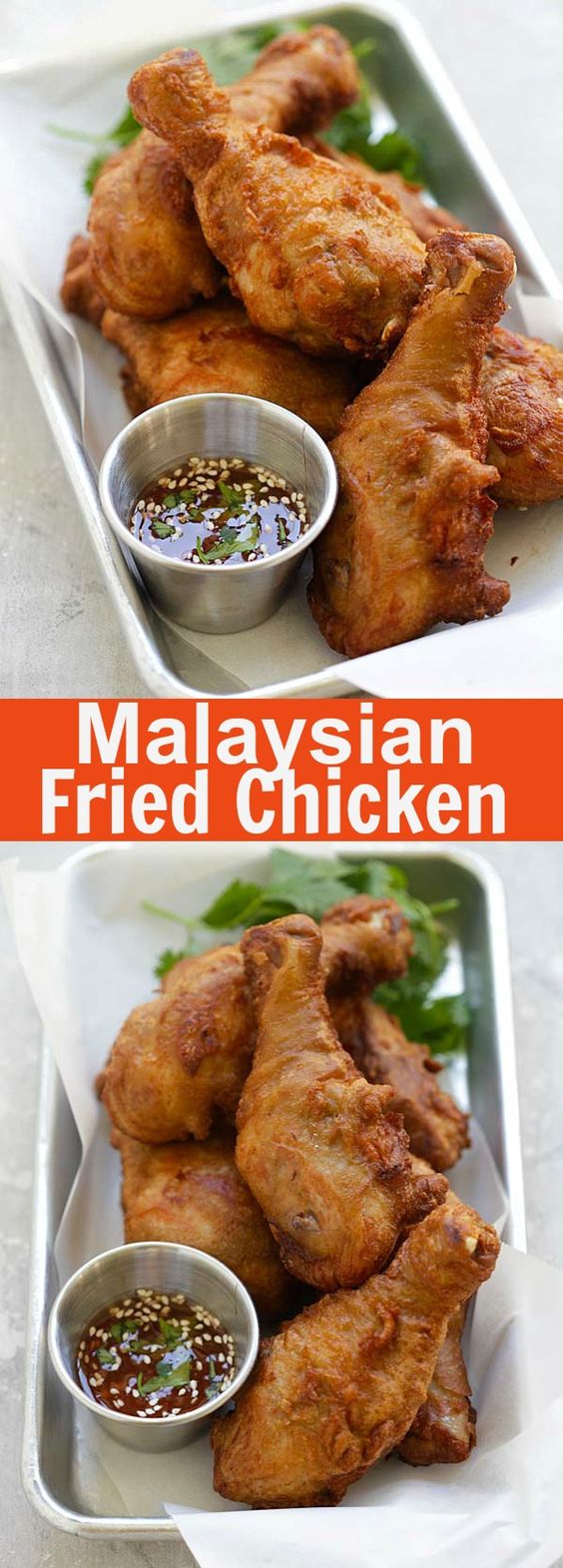 Belacan Fried Chicken - crispy and juicy Malaysian fried chicken marinated with cilantro and Asian seasonings. So delicious | rasamalaysia.com