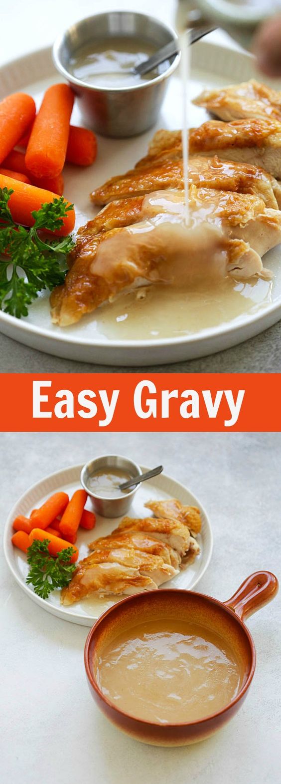 Easy Gravy - quick homemade gravy with only 4 ingredients. This gravy is great for turkey, chicken, pork, steak and potaotes. So good | rasamalaysia.com