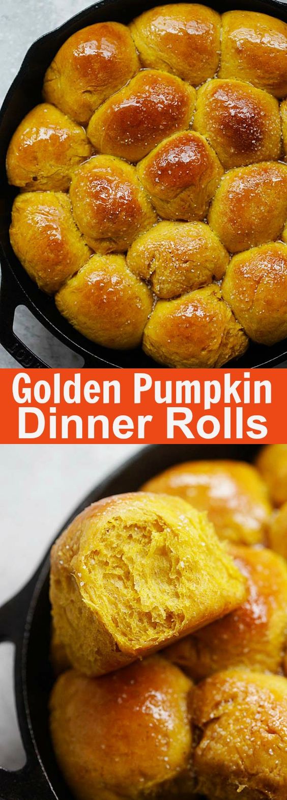 Pumpkin Dinner Rolls - easiest and best homemade pumpkin dinner rolls on skillet. So soft and pillowy you just can't stop eating | rasamalaysia.com