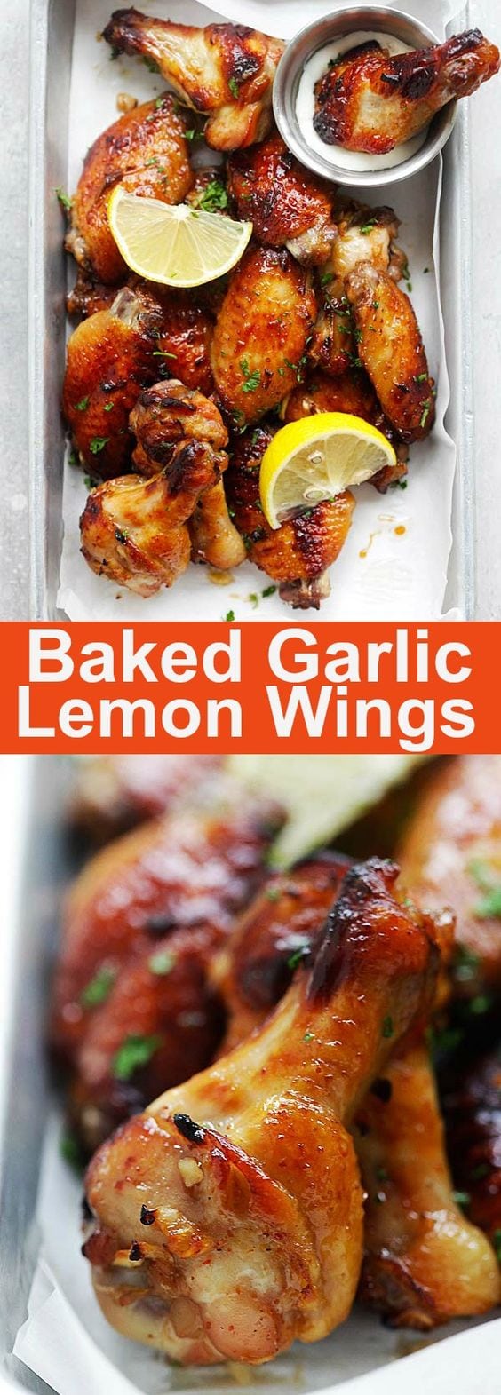 Baked Garlic Lemon Wings - easiest and best baked chicken wings that takes 10 mins active time. So delicious, garlicky and lemony | rasamalaysia.com