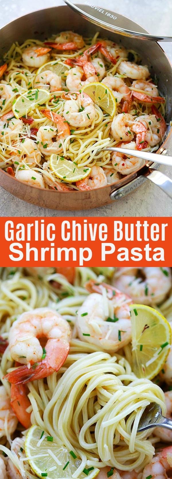 Garlic Chive Butter Shrimp Pasta - easy delicious pasta loaded with garlic chive butter shrimp. Weeknight dinner is a breeze with this recipe | rasamalaysia.com