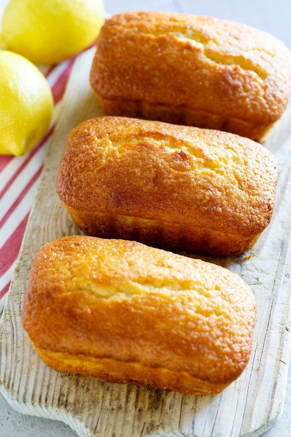 Easy homemade  buttery, sweet and lemony pound cake with sugary glaze.