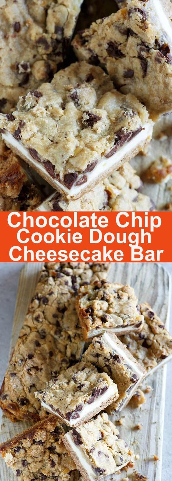 Chocolate Chip Cookie Dough Cheesecake Bar - BEST cheesecake bar EVER with chocolate chips, cookie dough and cheesecake, every bite is sinfully sweet | rasamalaysia.com