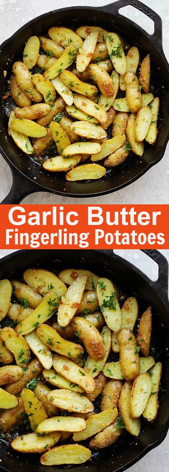 Roasted Fingerling Potatoes with butter, crispy garlic and parsley. This is the best roasted potatoes recipe ever with only 5 ingredients and takes 30 mins | rasamalaysia.com
