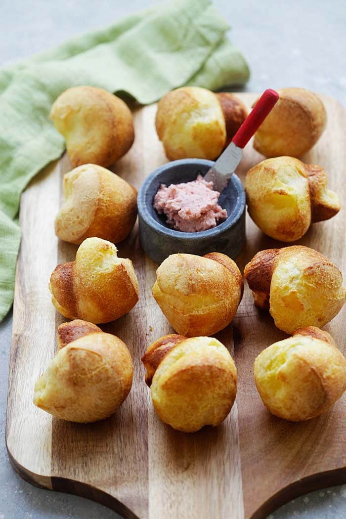 Nieman Marcus popovers recipe with strawberry butter, ready to serve.