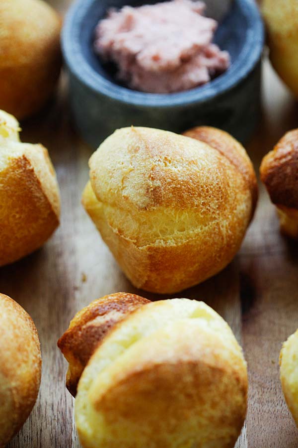 Easy homemade Yorkshire popovers inspired by Nieman Marcus served with a side of strawberry butter.