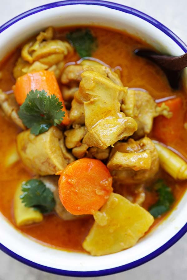 Easy and quick Asian Chicken Curry served in a bowl.