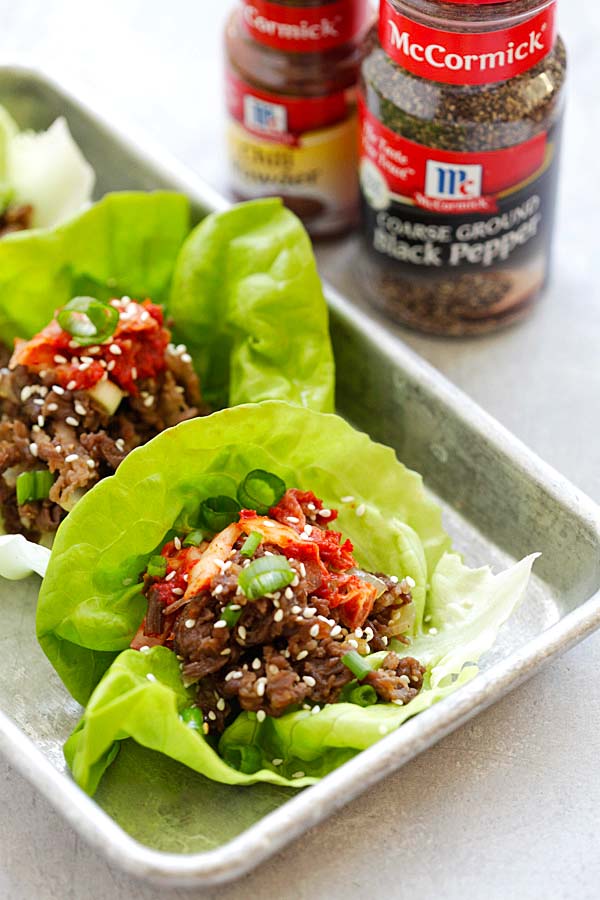 Spicy Korean bulgogi wraps, ready to serve.