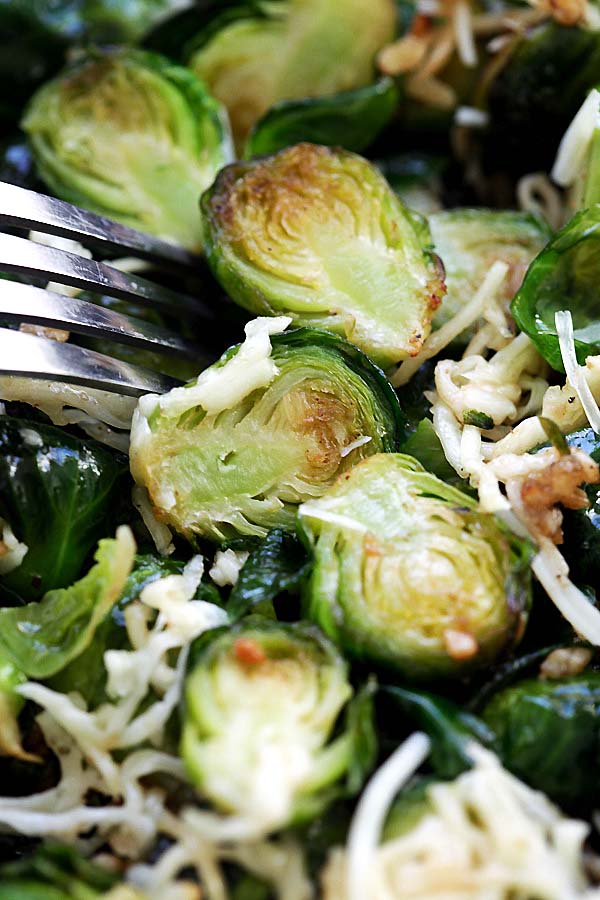 Quick and easy brussels sprouts side dish closed up.