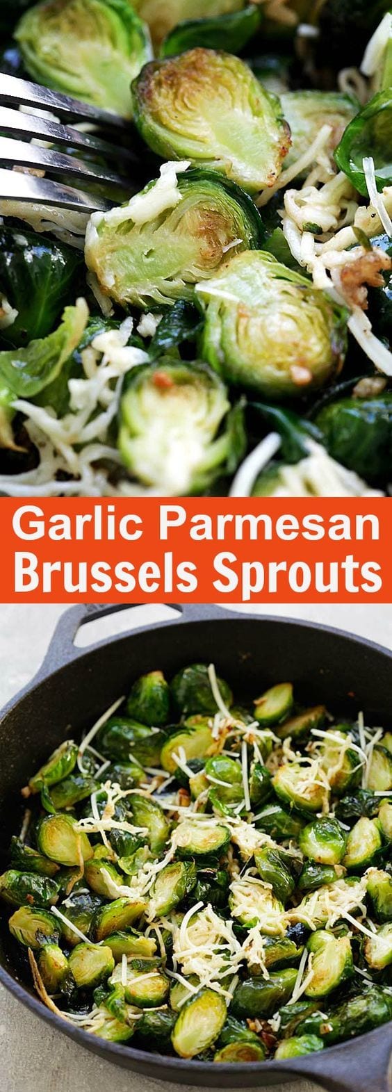 Roasted brussels sprouts with garlic and Parmesan cheese. This oven-roasted side dish is full of flavors, healthy, packed with nutrition and takes only 10 minutes active time | rasamalaysia.com