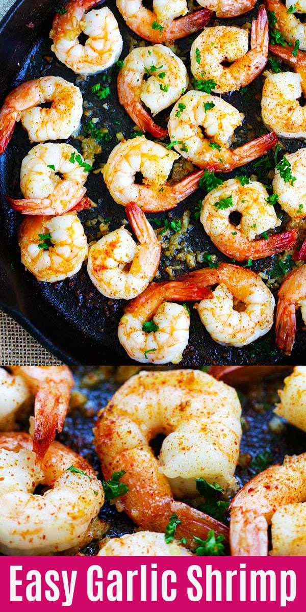 Easy garlic shrimp with frozen shrimp, garlic butter, lemon juice and cayenne pepper. One of the best shrimp recipes that takes only 10 minutes to make | rasamalaysia.com